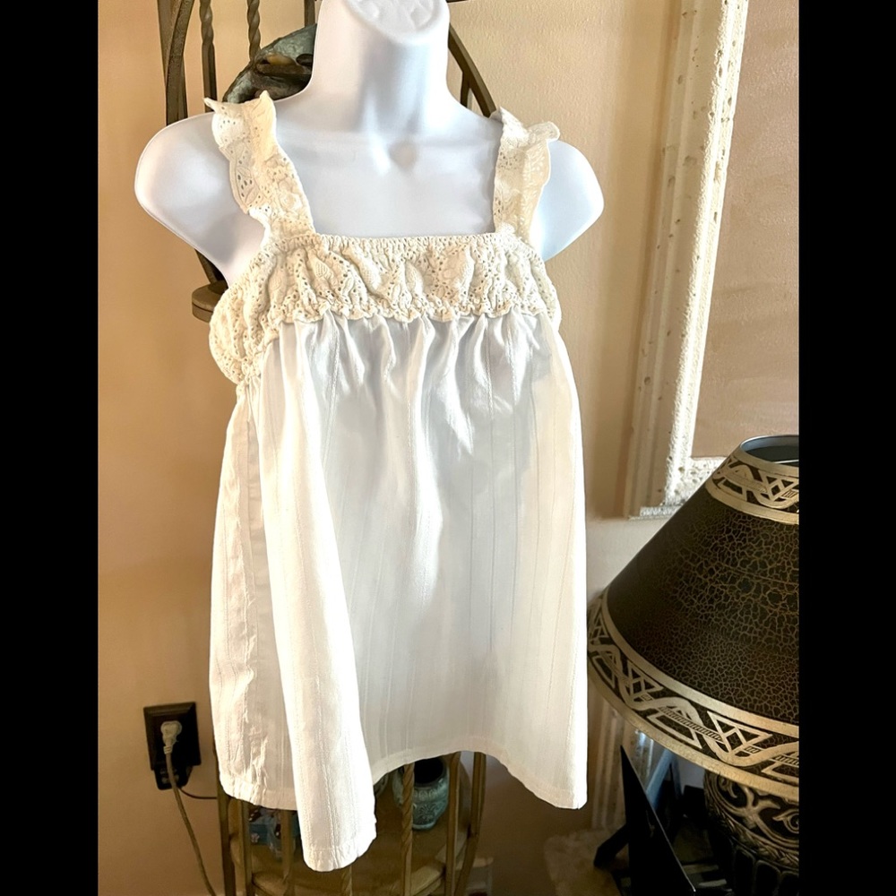 Roxy White Eyelet Square Neckline and Ruffle Straps 100% Cotton Cami XS